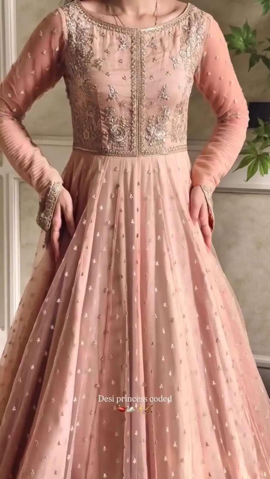 Glowing Peach Faux Georgette Sequins Work Gown - Image 4