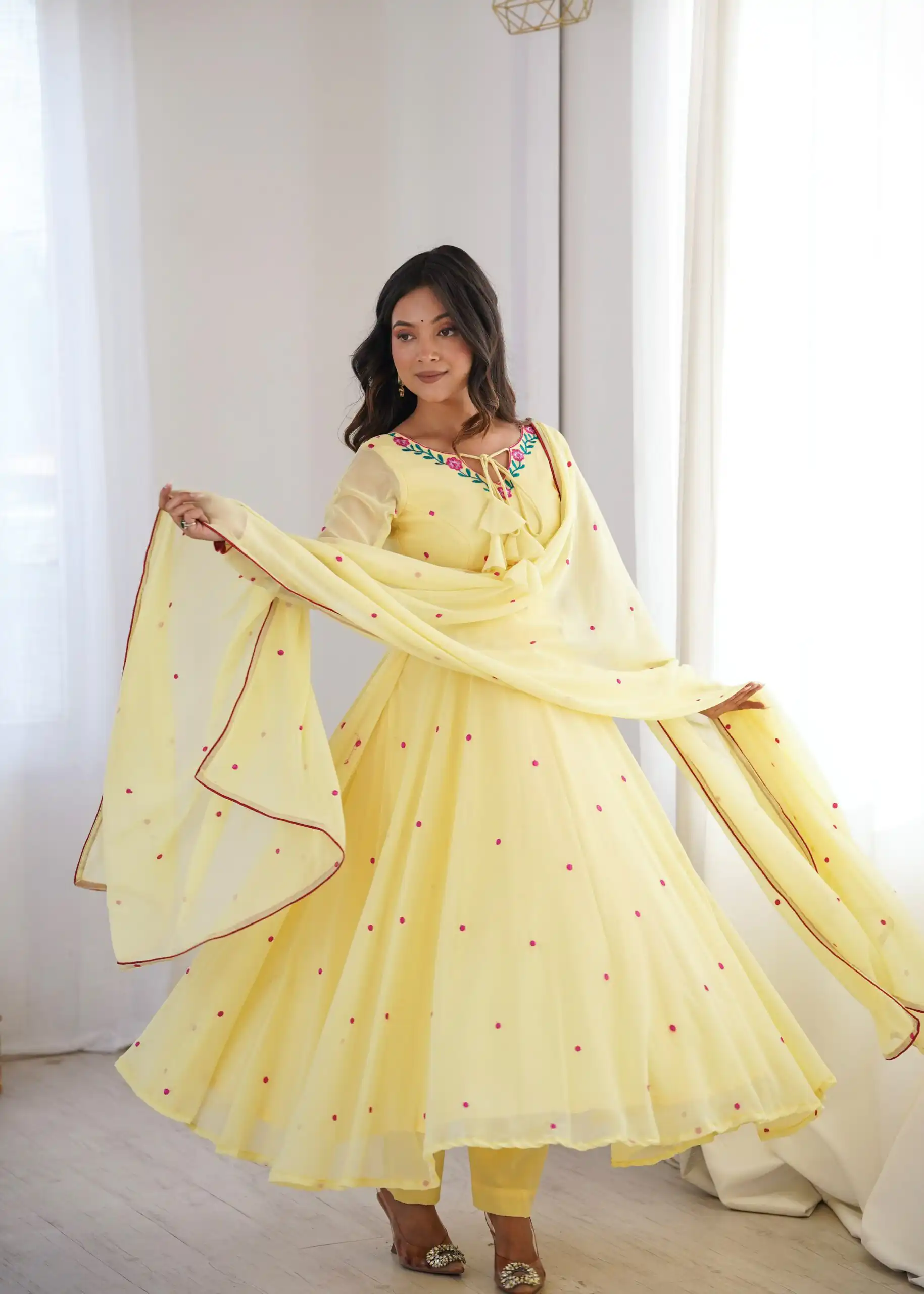 Gorgeous Yellow Faux Georgette Embroidery Work Salwar Suit - Image 2