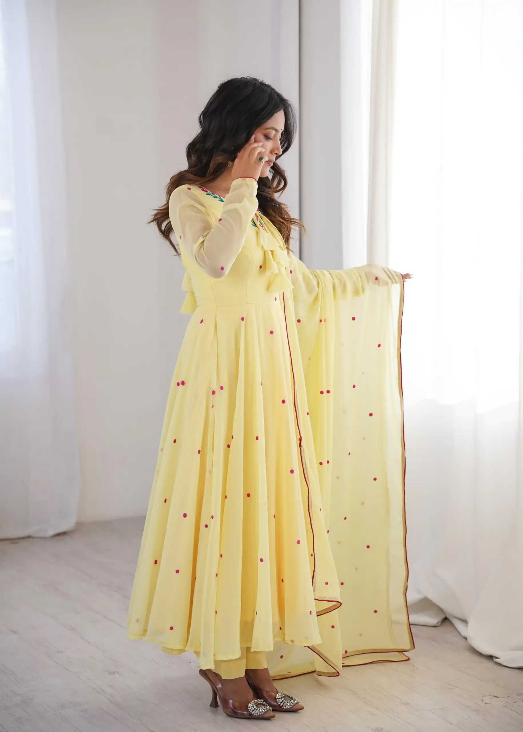 Gorgeous Yellow Faux Georgette Embroidery Work Salwar Suit - Image 4