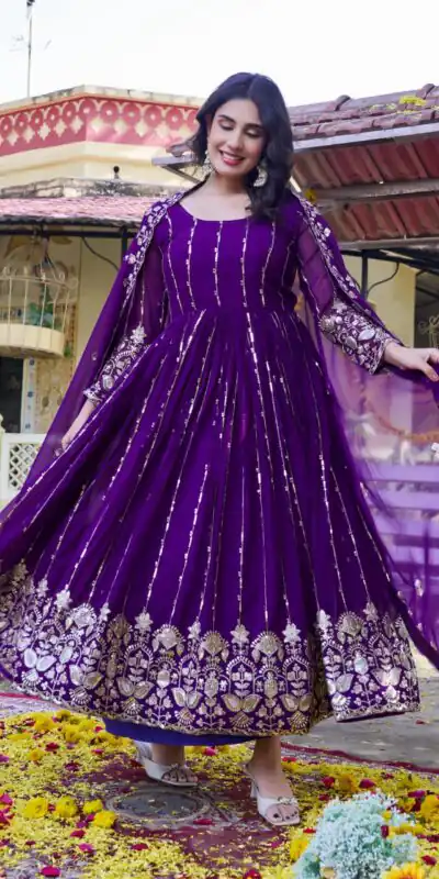 Alternative view of Great Purple Fox Georgette Embroidery Sequins Work Gown