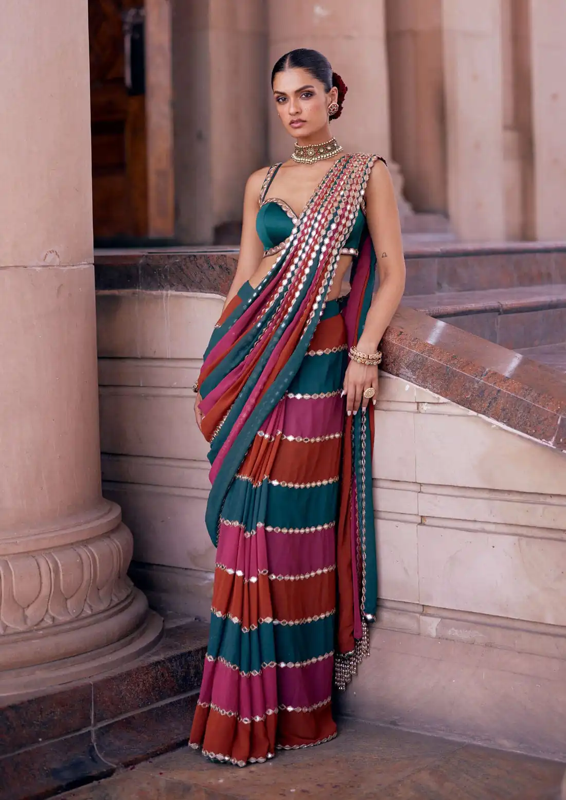 Magical Multi Faux Georgette With Embroidery Work Saree