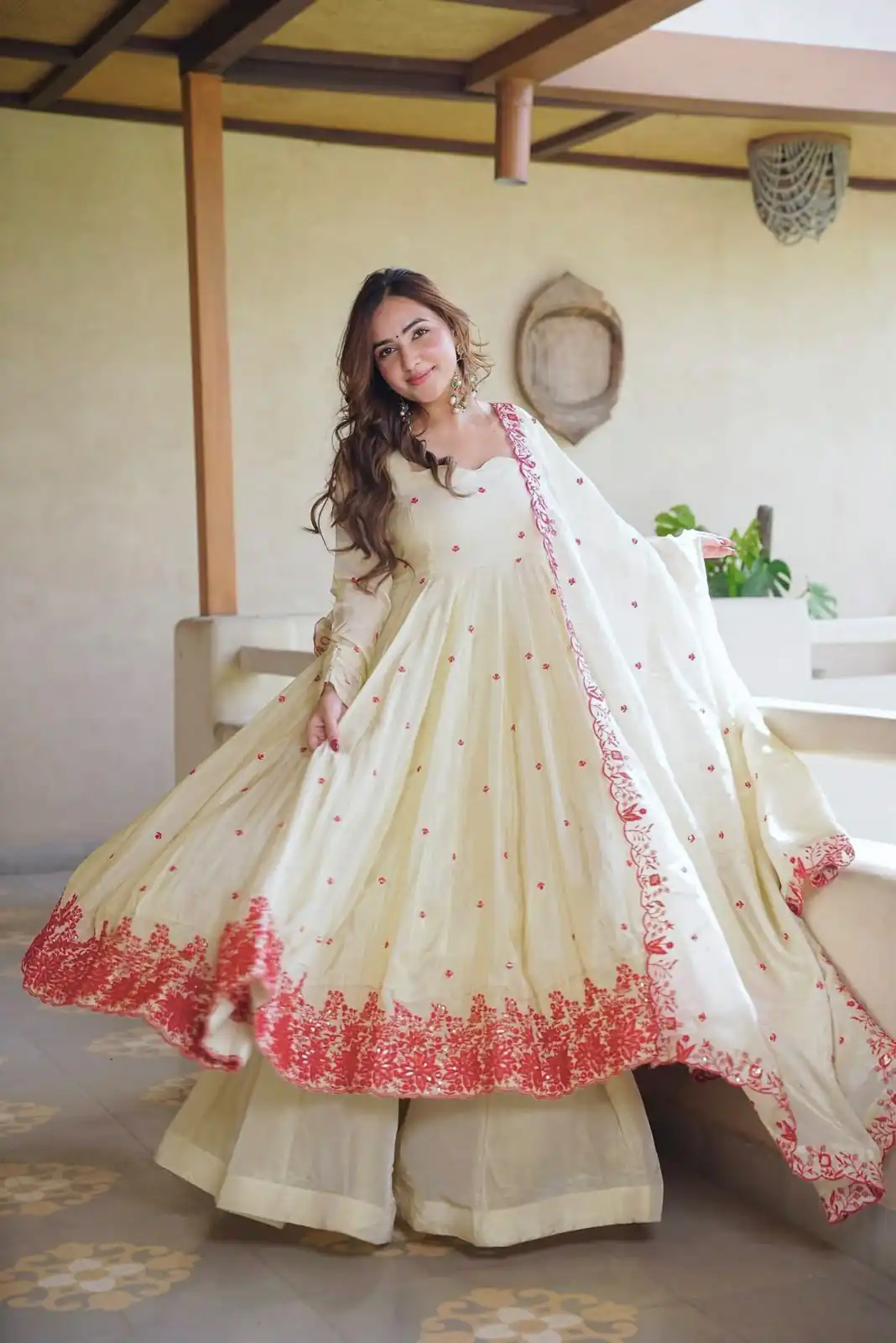 Nice Off White Dimond Silk Embroider Work Salwar Suit - Image 3