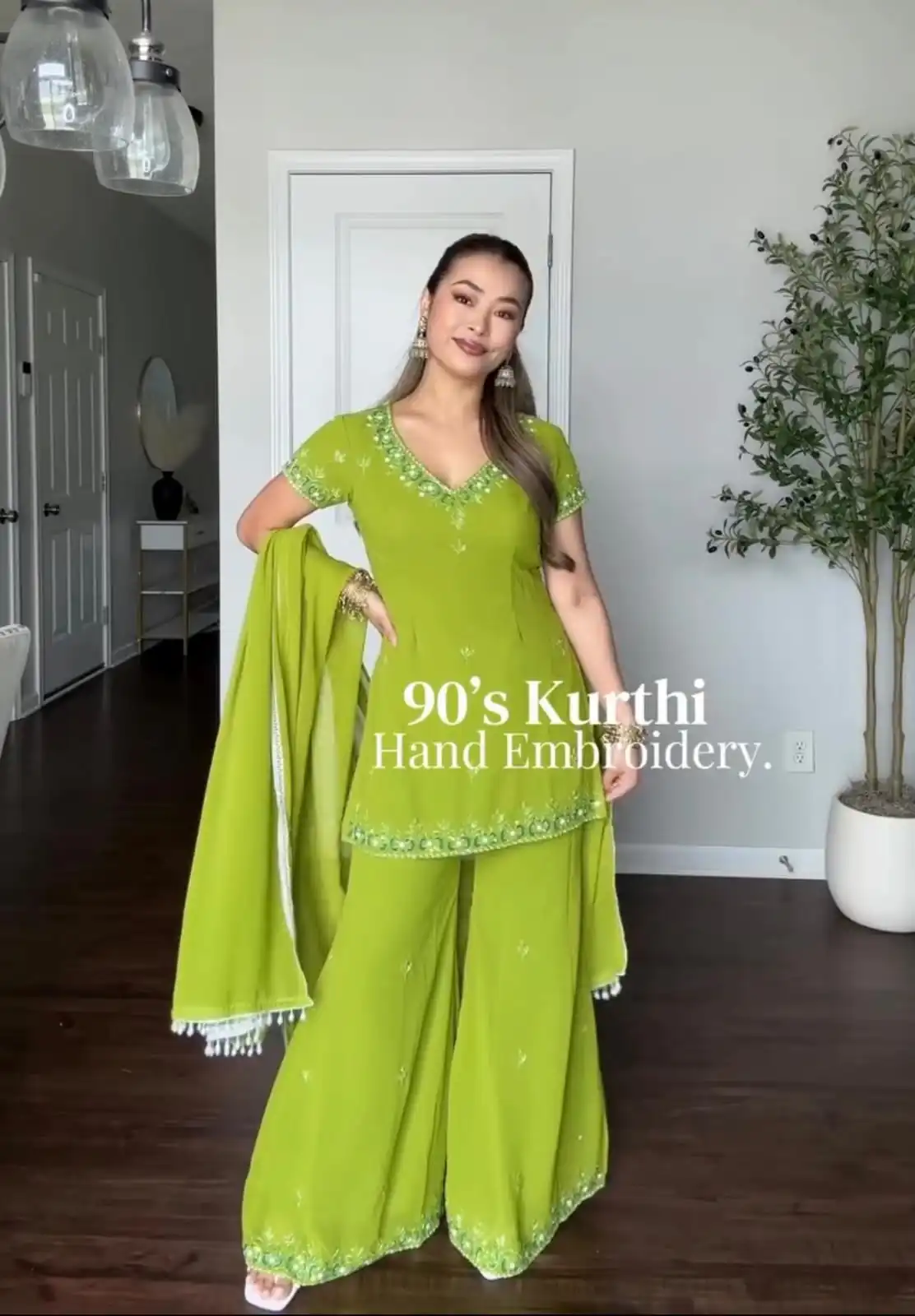 Nice Parrot Green Fox Georgette ⁠Embroidery Work Salwar Suit - Image 2