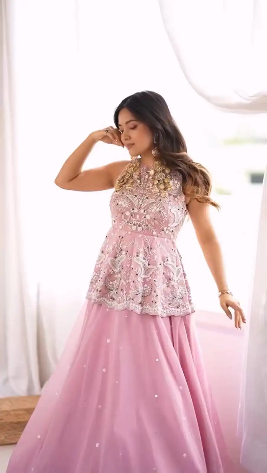 Nice Pink Faux Georgette Silk ⁠Embroidery Work Lehenga Choli - Image 5