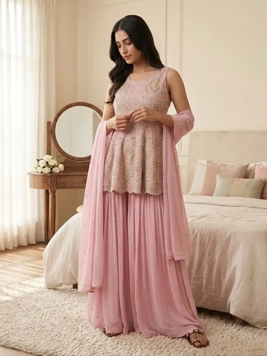 Nice Pink Faux Georgette Silk ⁠Embroidery Work Lehenga Choli - Image 7