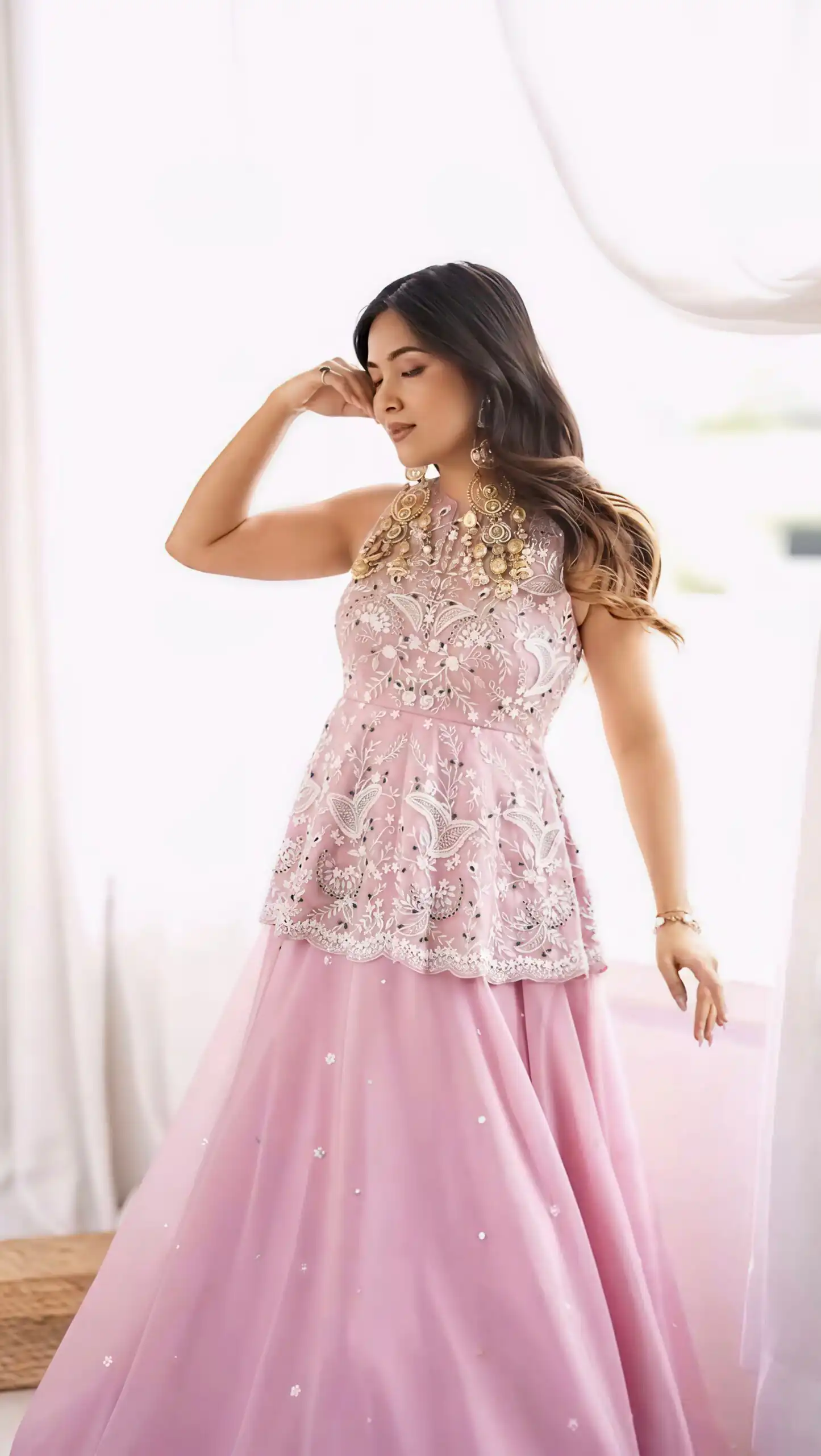 Nice Pink Faux Georgette Silk ⁠Embroidery Work Lehenga Choli - Image 3