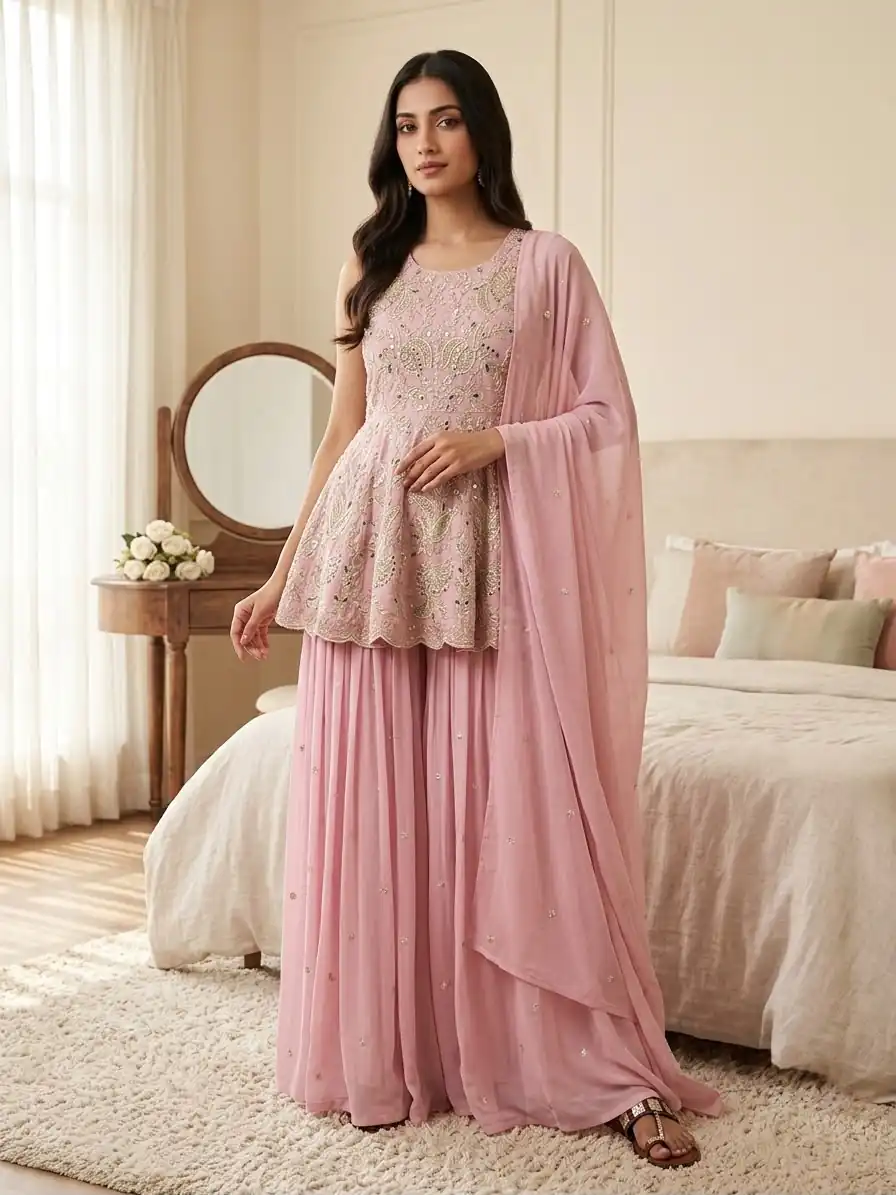 Nice Pink Faux Georgette Silk ⁠Embroidery Work Lehenga Choli - Image 6