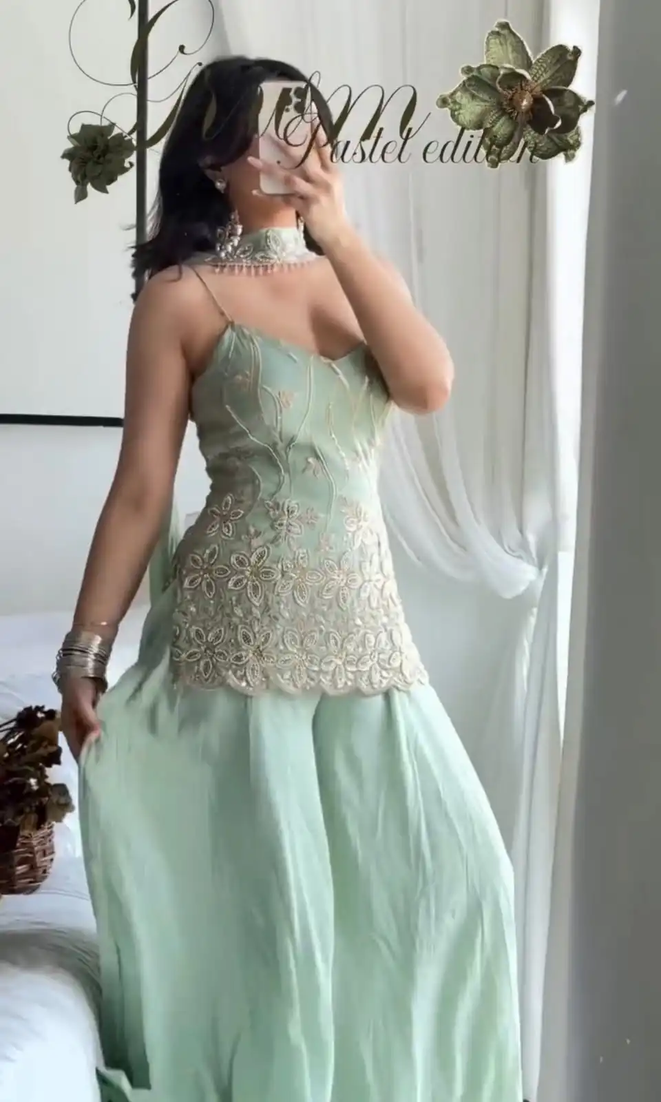 Nice Pista Faux Georgette Embroidery Work Salwar Suit - Image 4