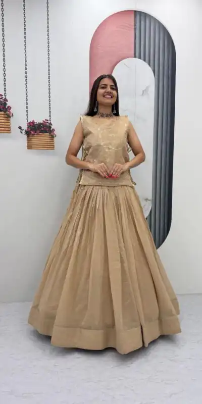 Alternative view of Pretty Cream Crunchy Silk With Sequins Work Lehenga Choli