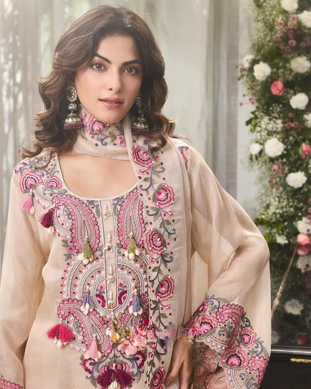 Pretty Cream Georgette Embroidery Work Salwar Suit - Image 7