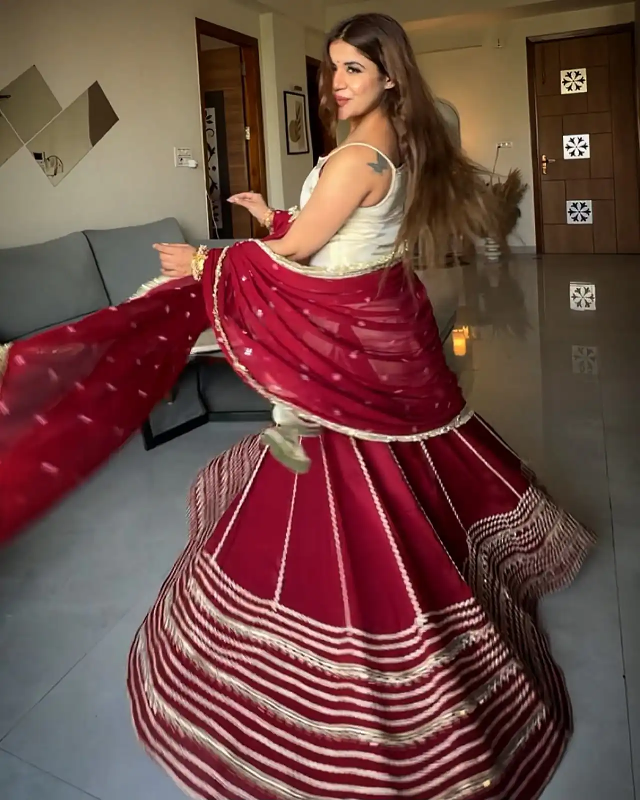 Pretty Maroon Fendy Silk Real Mirror Work Lehenga Choli - Image 7