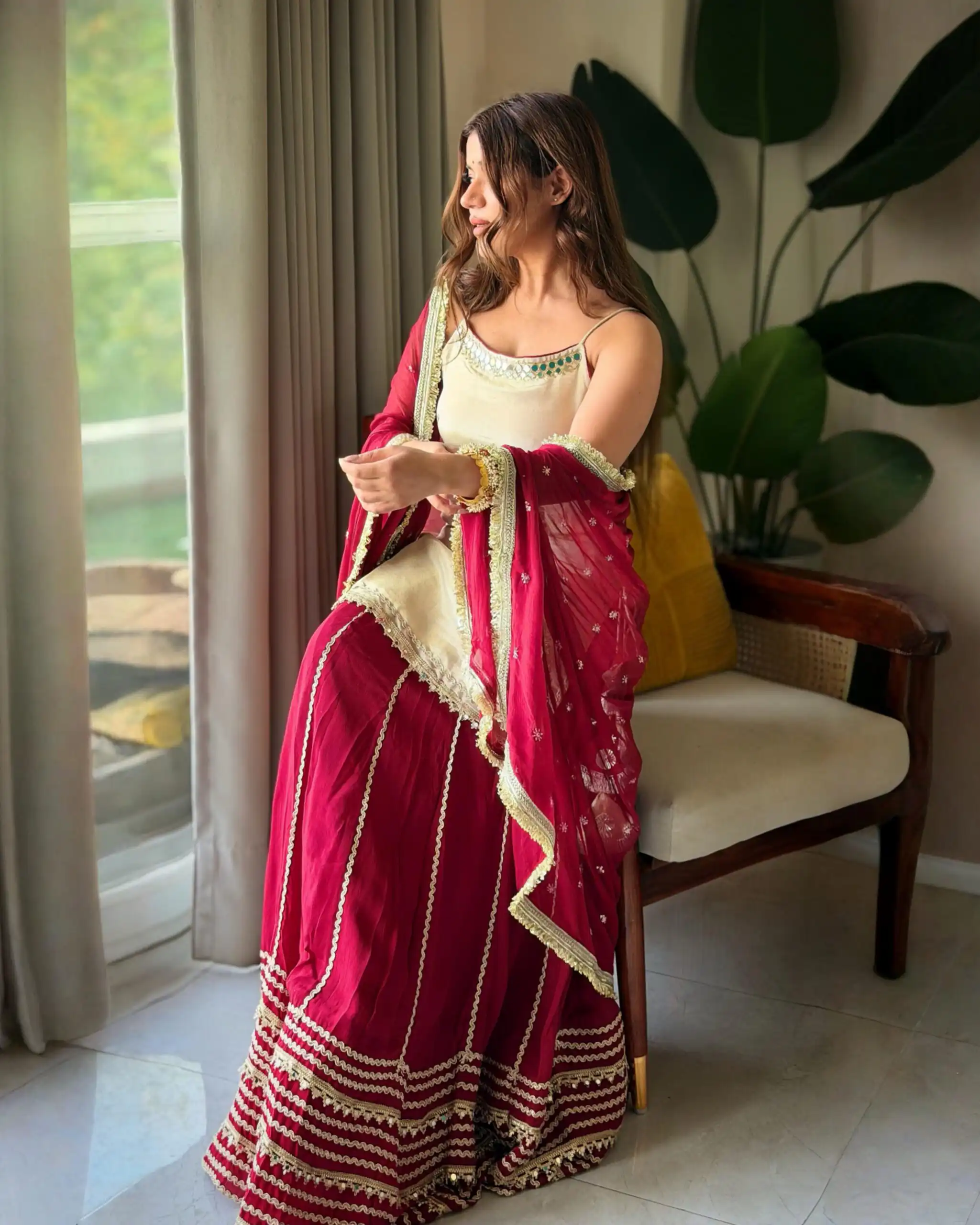 Pretty Maroon Fendy Silk Real Mirror Work Lehenga Choli - Image 5