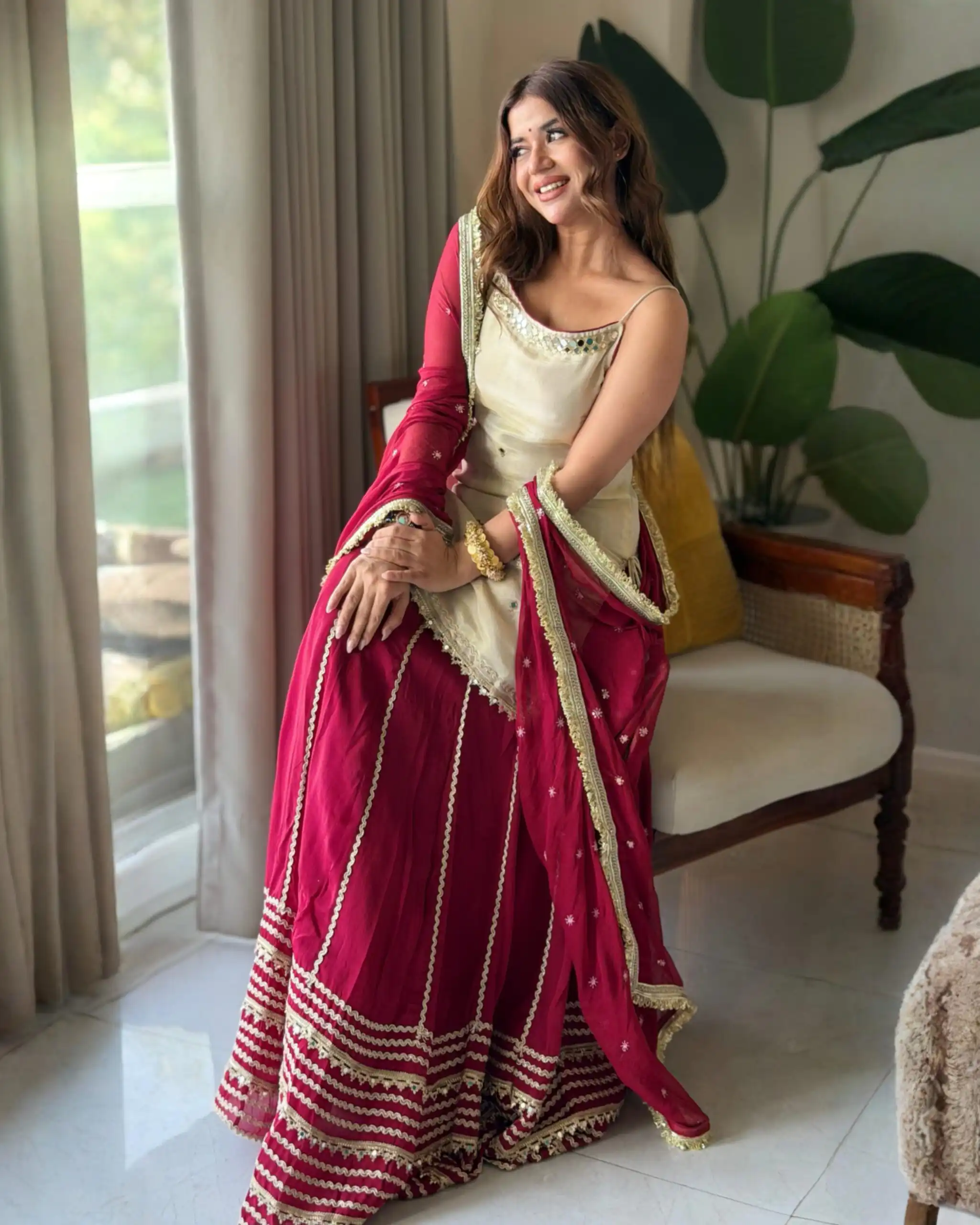 Pretty Maroon Fendy Silk Real Mirror Work Lehenga Choli - Image 2