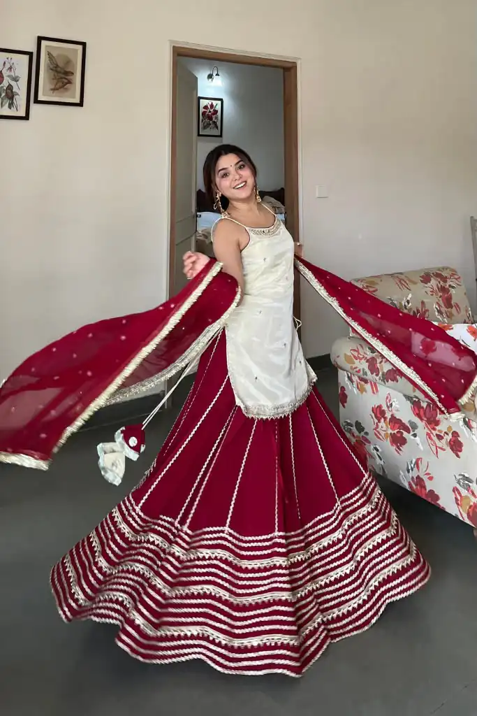 Pretty Maroon Fendy Silk Real Mirror Work Lehenga Choli