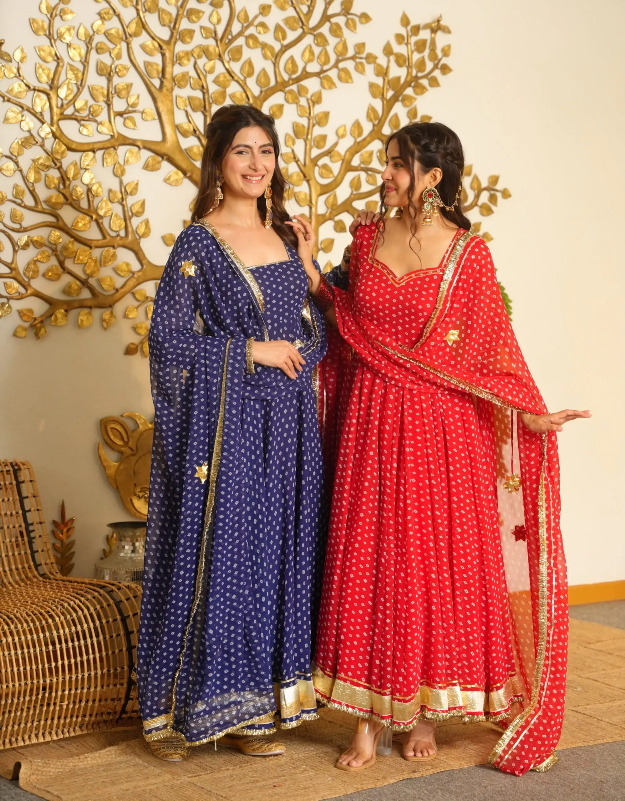 Pretty Navy Blue Faux Georgette Bandhani Print Work Gown - Image 4