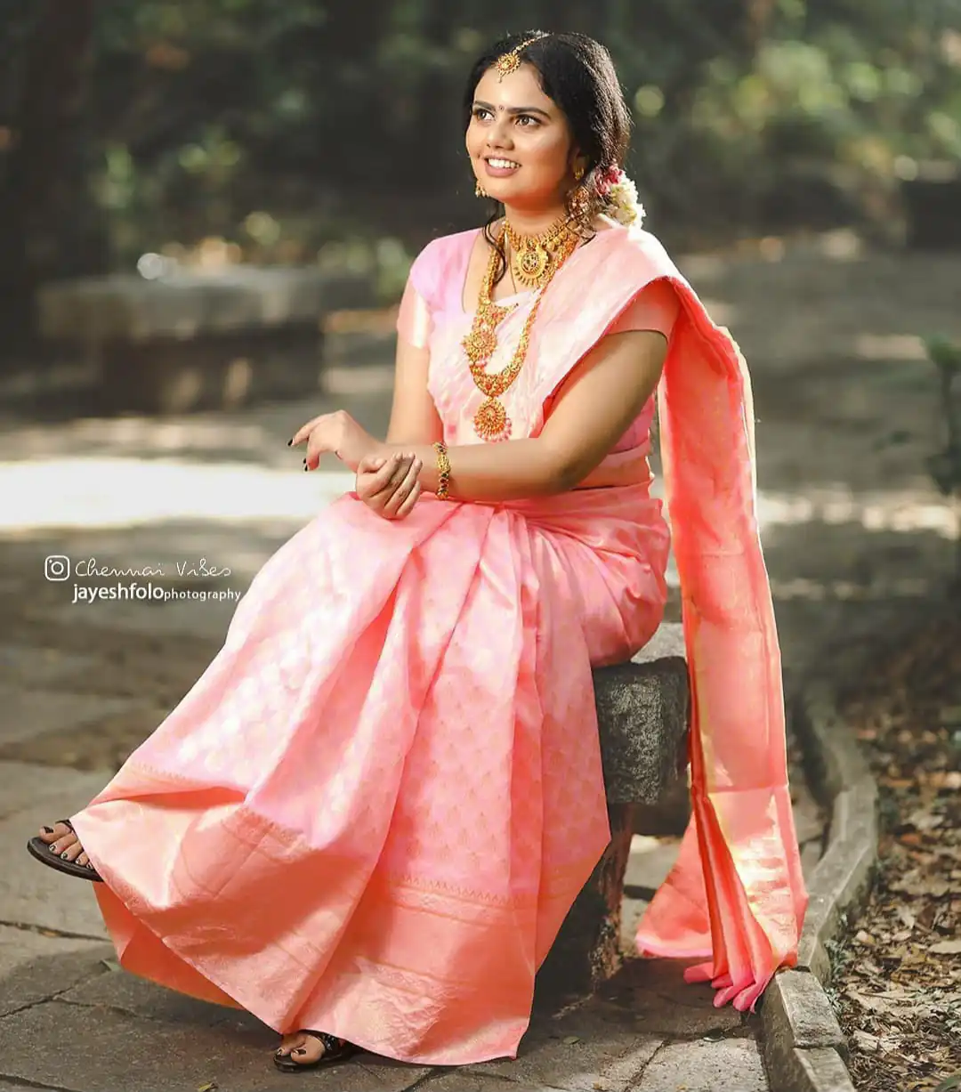 Pretty Peach Soft Lichi Silk Jacquard Work Saree - Image 7