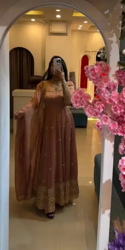 Alternative view of Pretty Pink Gold Crazy Embroidery Sequins Work Gown