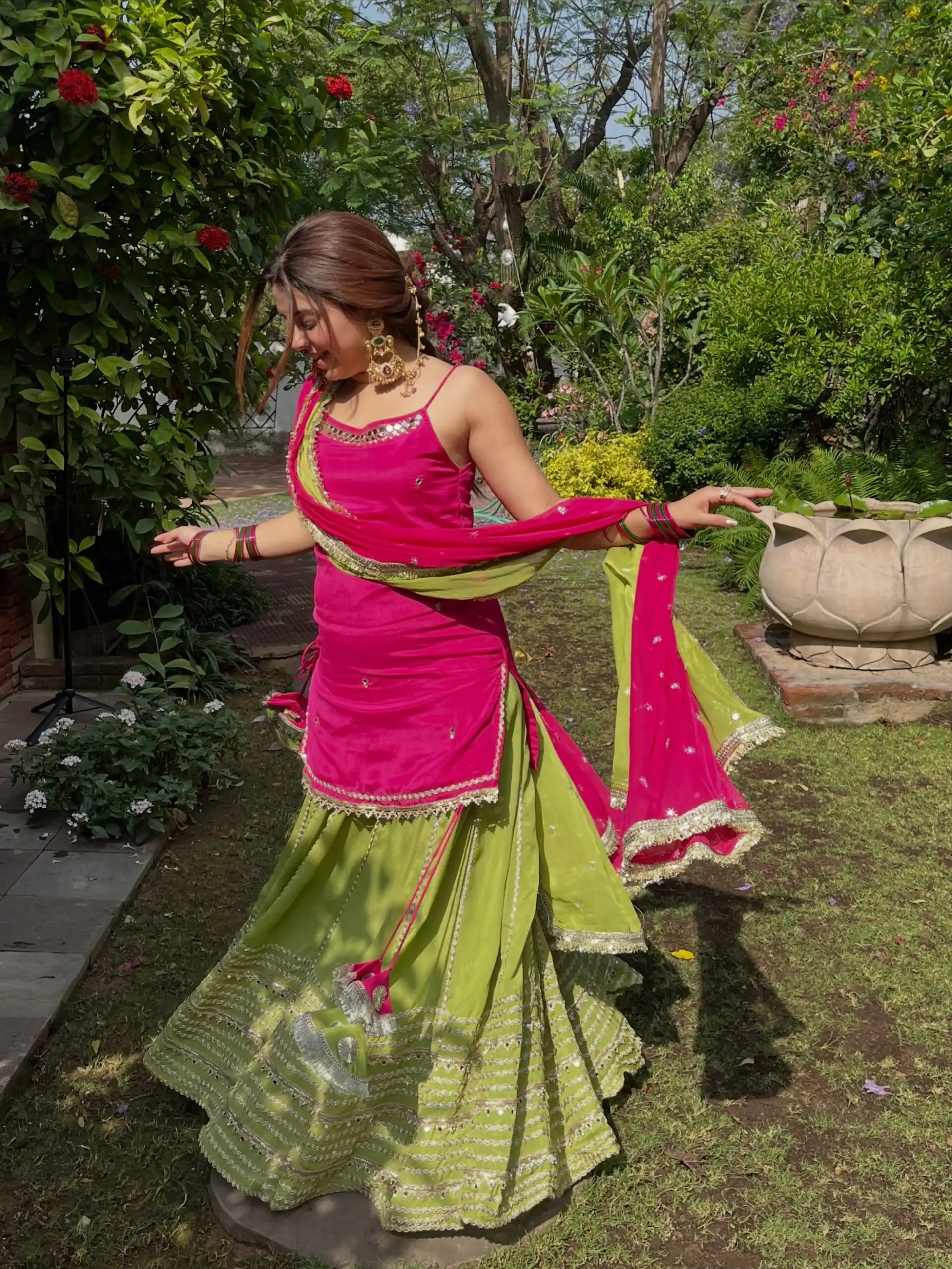 Pretty Pista Fendy Silk Real Mirror Work Lehenga Choli - Image 7
