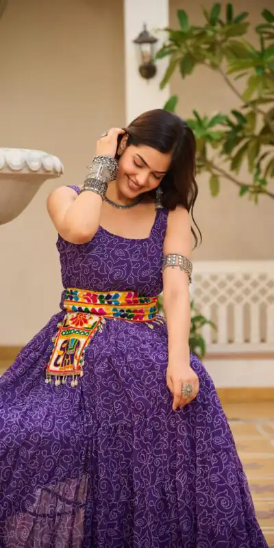 Alternative view of Pretty Purple Faux Georgette Mirror Gamathi Work Gown