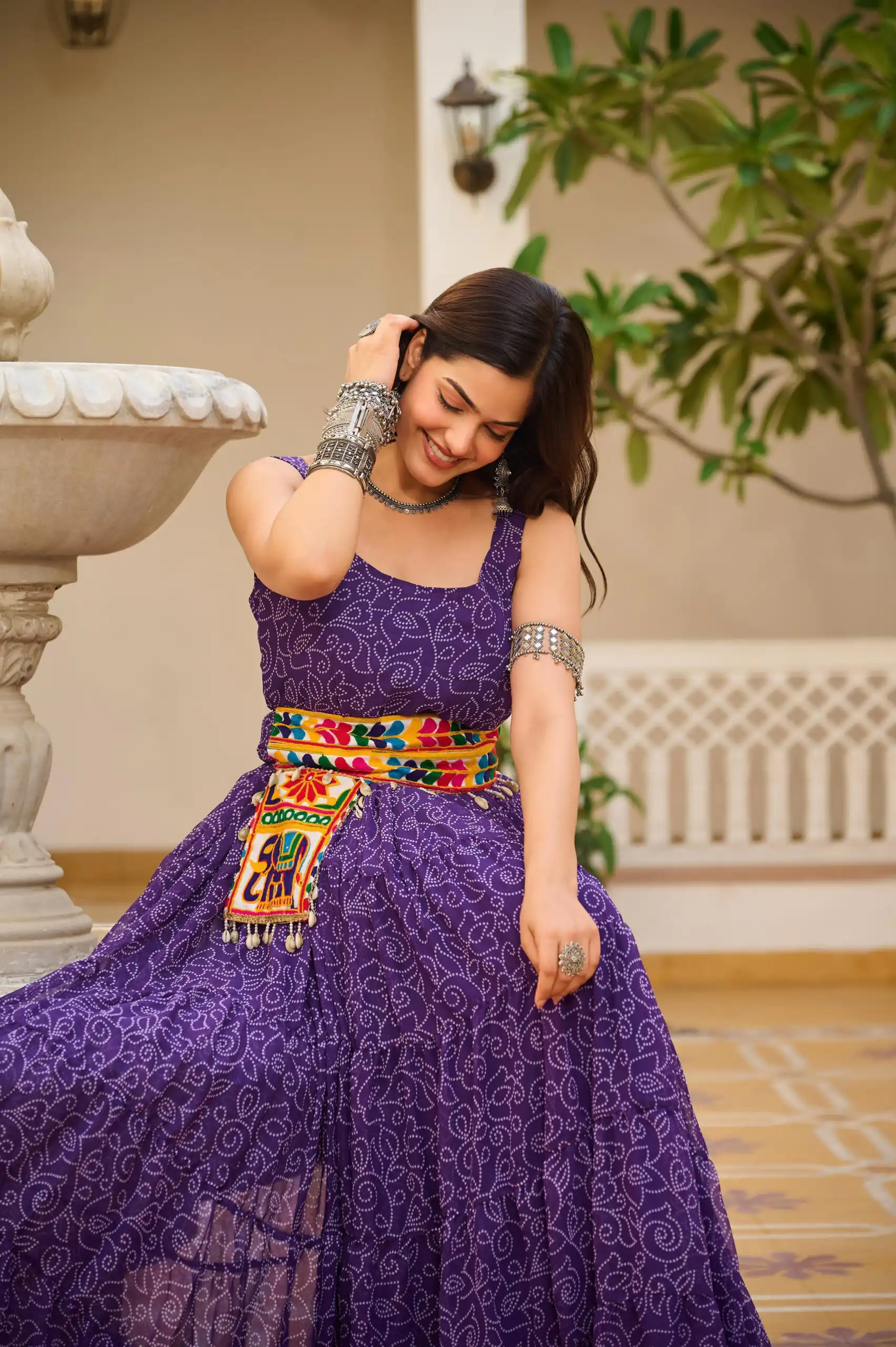 Pretty Purple Faux Georgette Mirror Gamathi Work Gown - Image 2