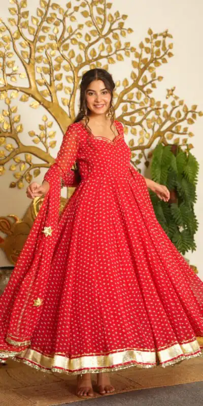 Alternative view of Pretty Red Faux Georgette Bandhani Print Work Gown