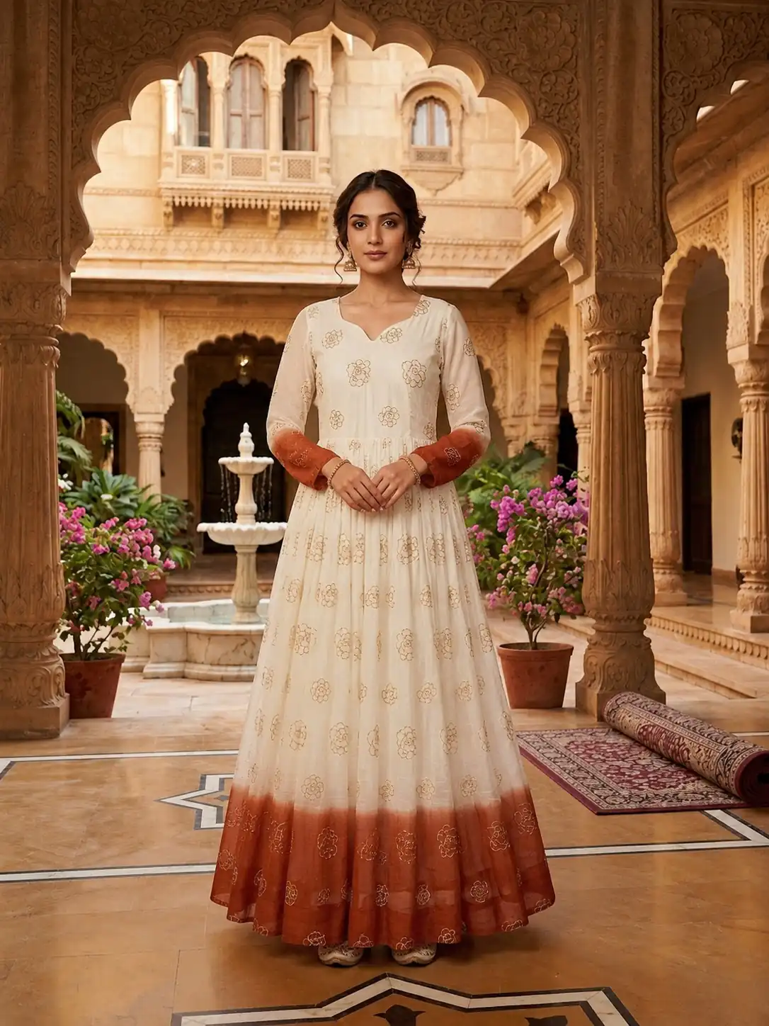 Pretty Rust Silver Crunchy Sequins Work Gown