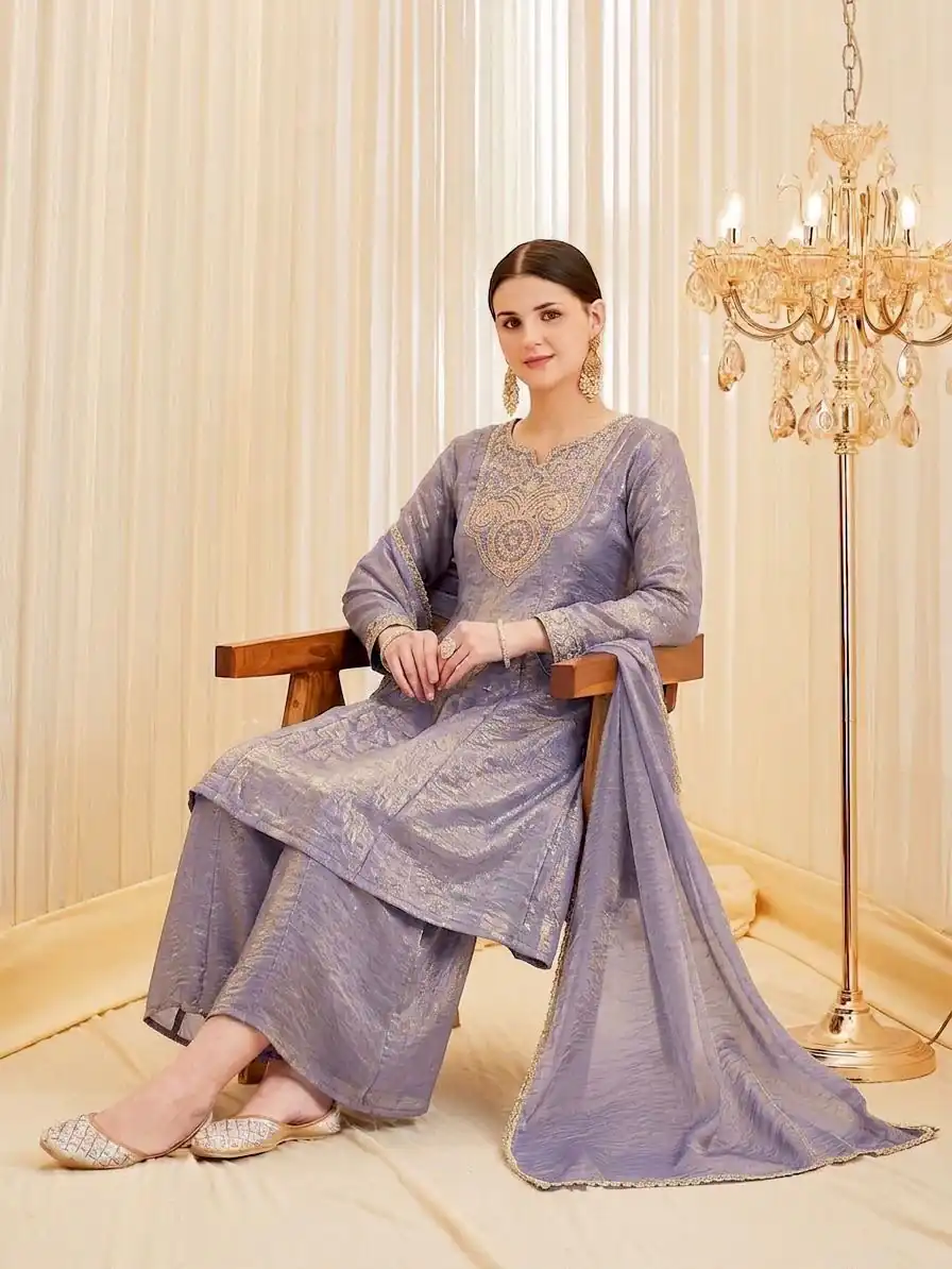 Shiny Lavender Fandy Silk Embroider Sequins Work Salwar Suit - Image 3