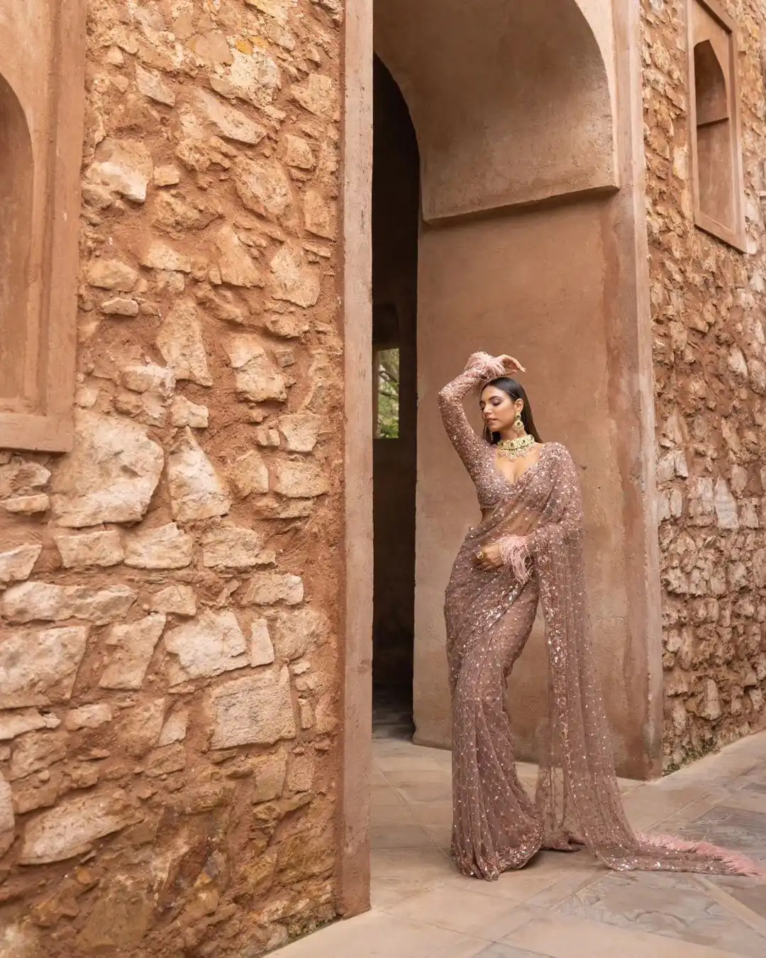 Shiny Light Lavender Soft Net Sequins Embroidery Work Saree
