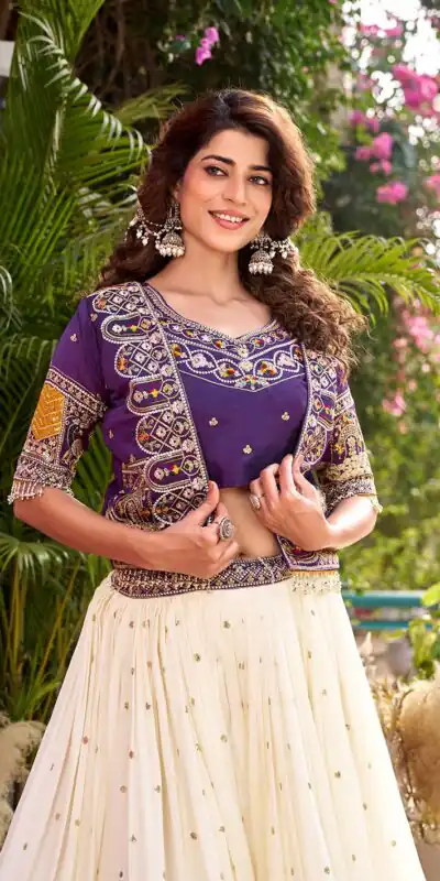 Special Purple Vichitra Thread Work Lehenga Choli