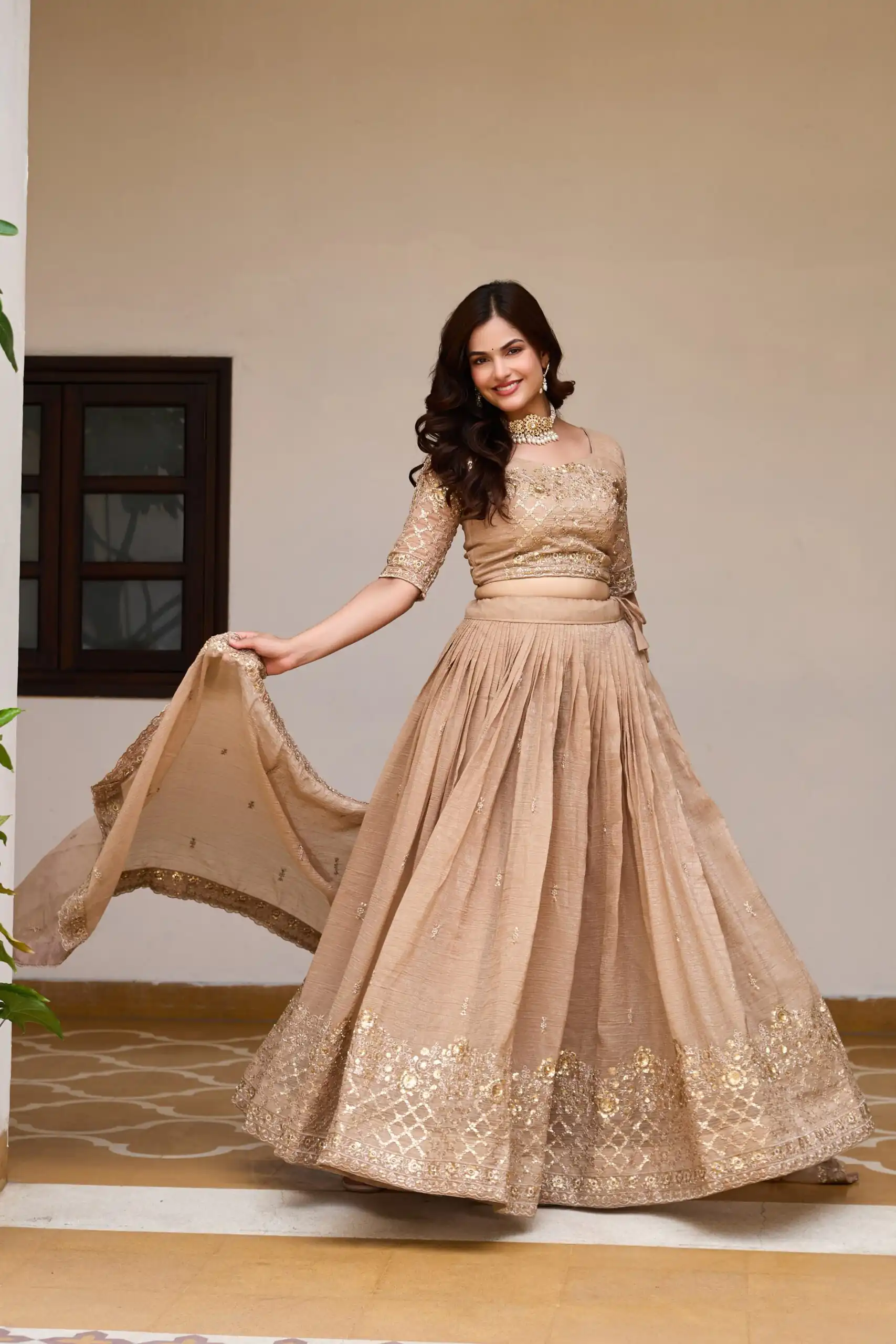 Stunning Chiku Crunchy Embroidery Work Lehenga Choli - Image 7