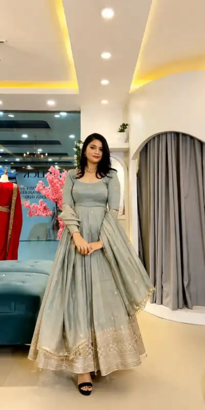 Alternative view of Stunning Grey Crunchy Silk Embroider Work Gown