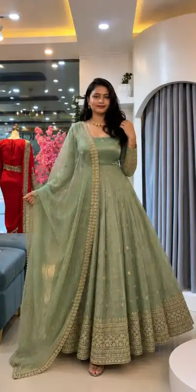 Alternative view of Stunning Pista Crunchy Silk Embroider Work Gown
