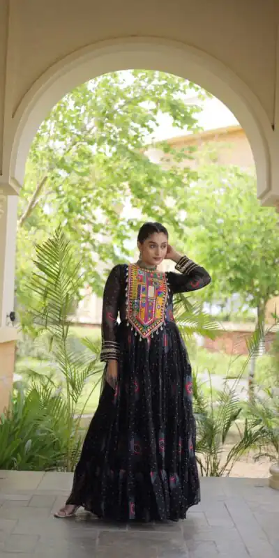 Alternative view of Stylist Black Faux Georgette Bandhani Print Work Gown
