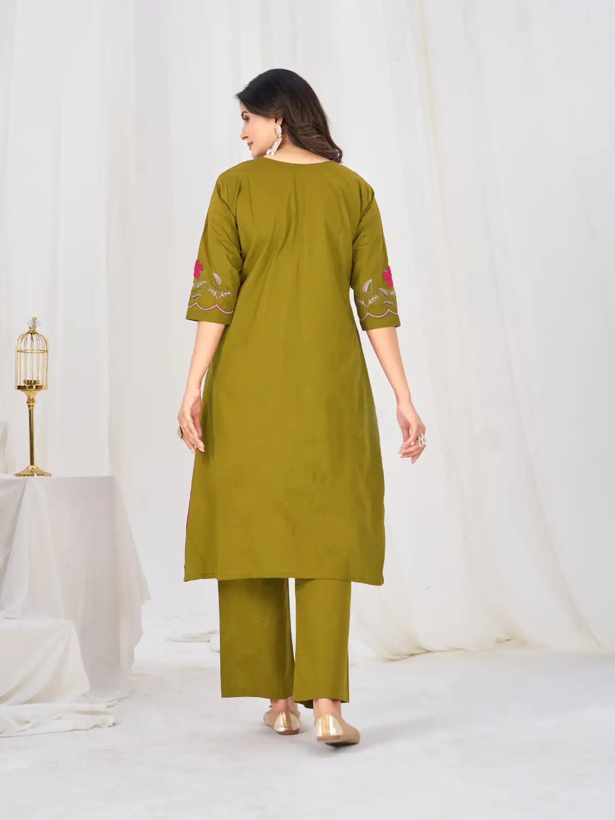 Stylist Mustered Pure Cotton Embroidery Cut Work Salwar Suit - Image 5