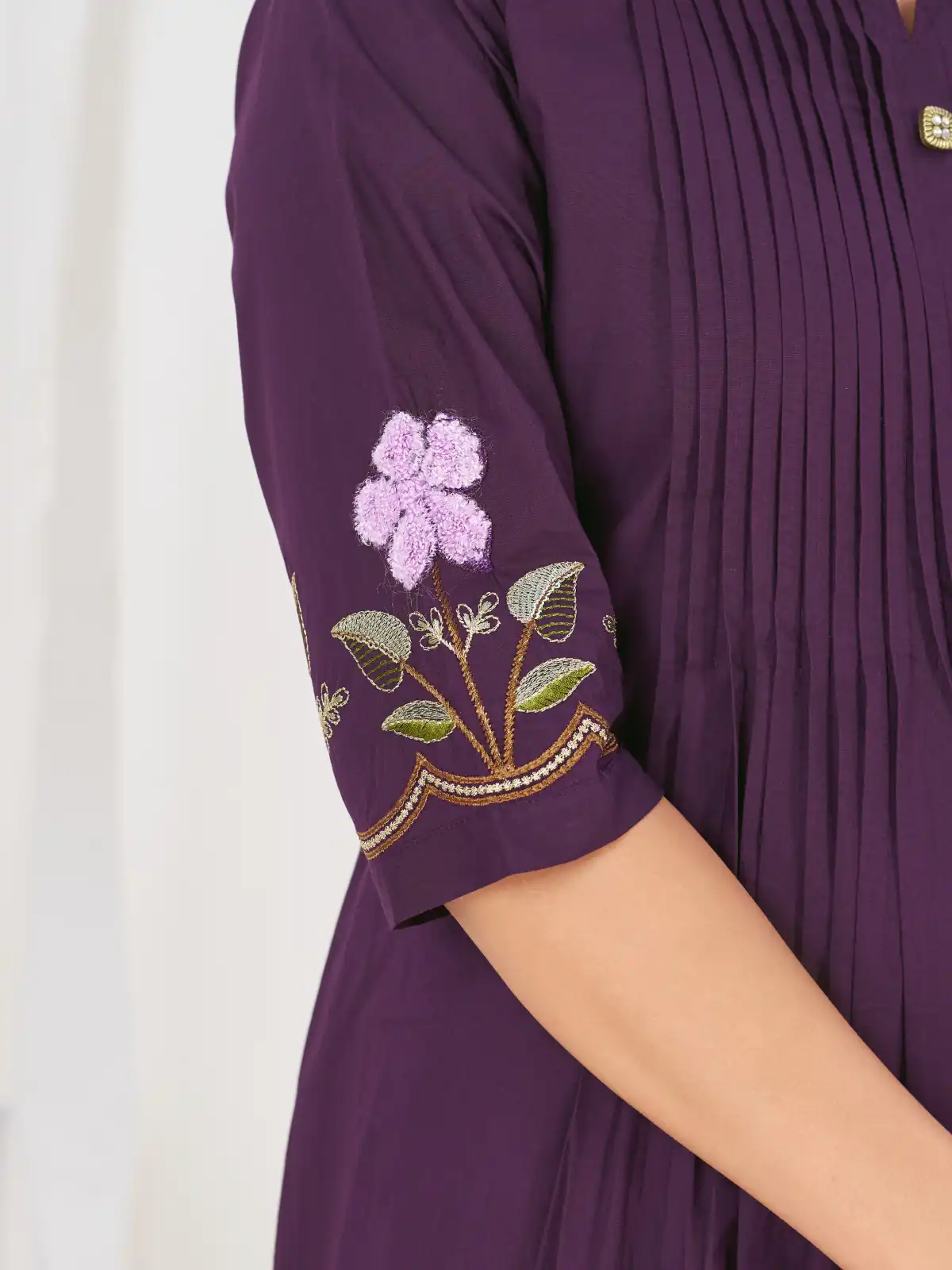 Stylist Wine Pure Cotton Embroidery Cut Work Salwar Suit - Image 3
