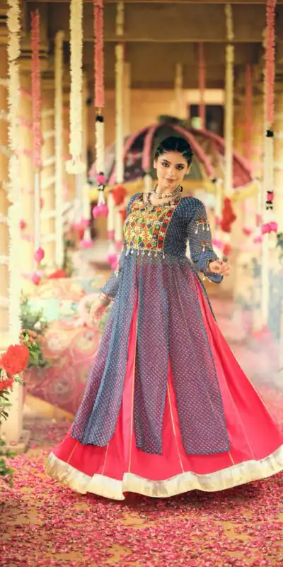 Alternative view of Super Blue Plain Rayon Embroider Cowrie Work Lehenga Choli