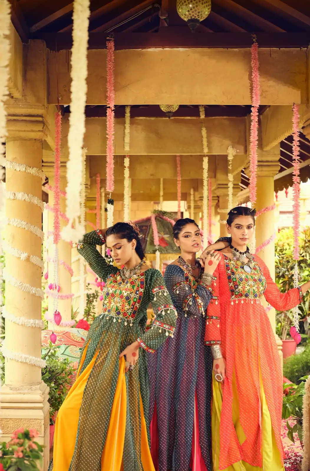 Super Green Plain Rayon Embroider Cowrie Work Lehenga Choli - Image 4