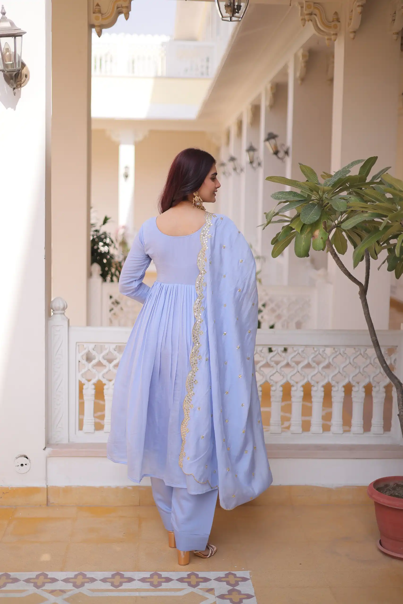 Super Lavender Roman Silk Bead Embroidery Work Gown - Image 5