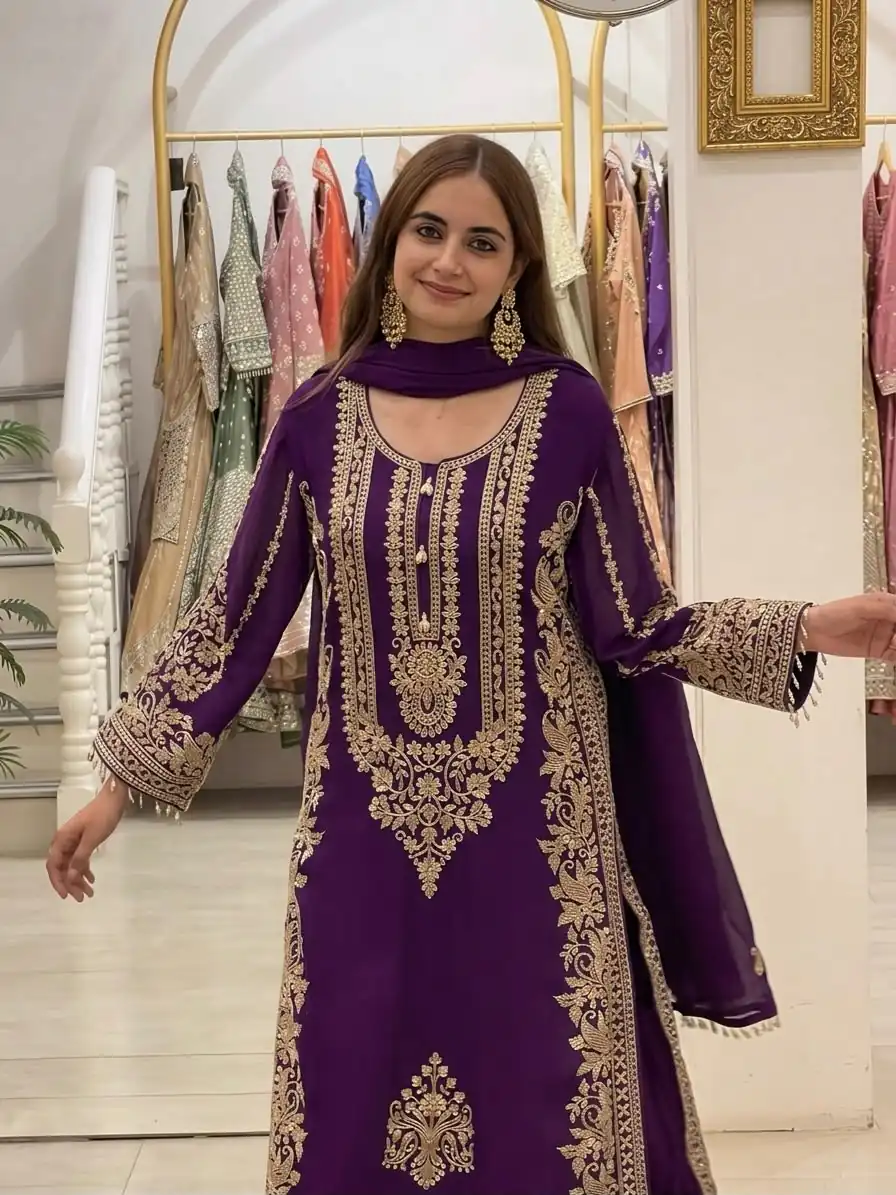 Super Purple Faux Georgette Embroidery Work Salwar Suit - Image 6