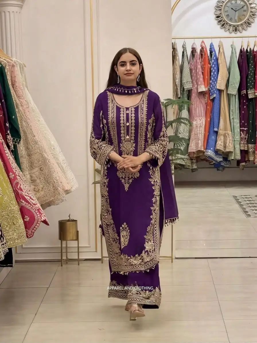 Super Purple Faux Georgette Embroidery Work Salwar Suit - Image 5