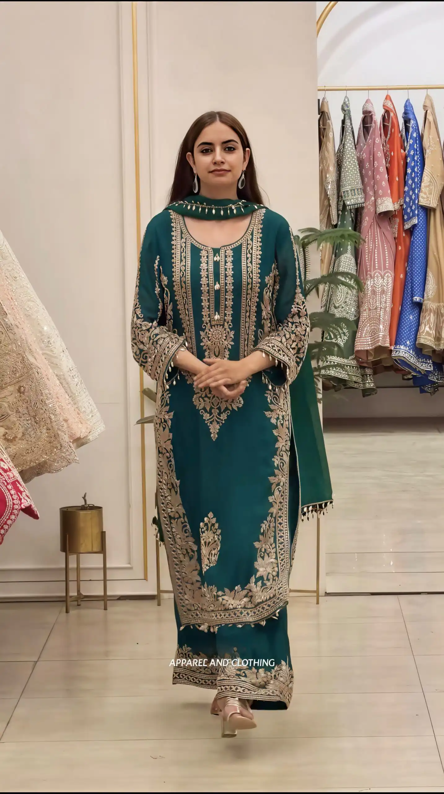 Super Teal Faux Georgette Embroidery Work Salwar Suit - Image 5