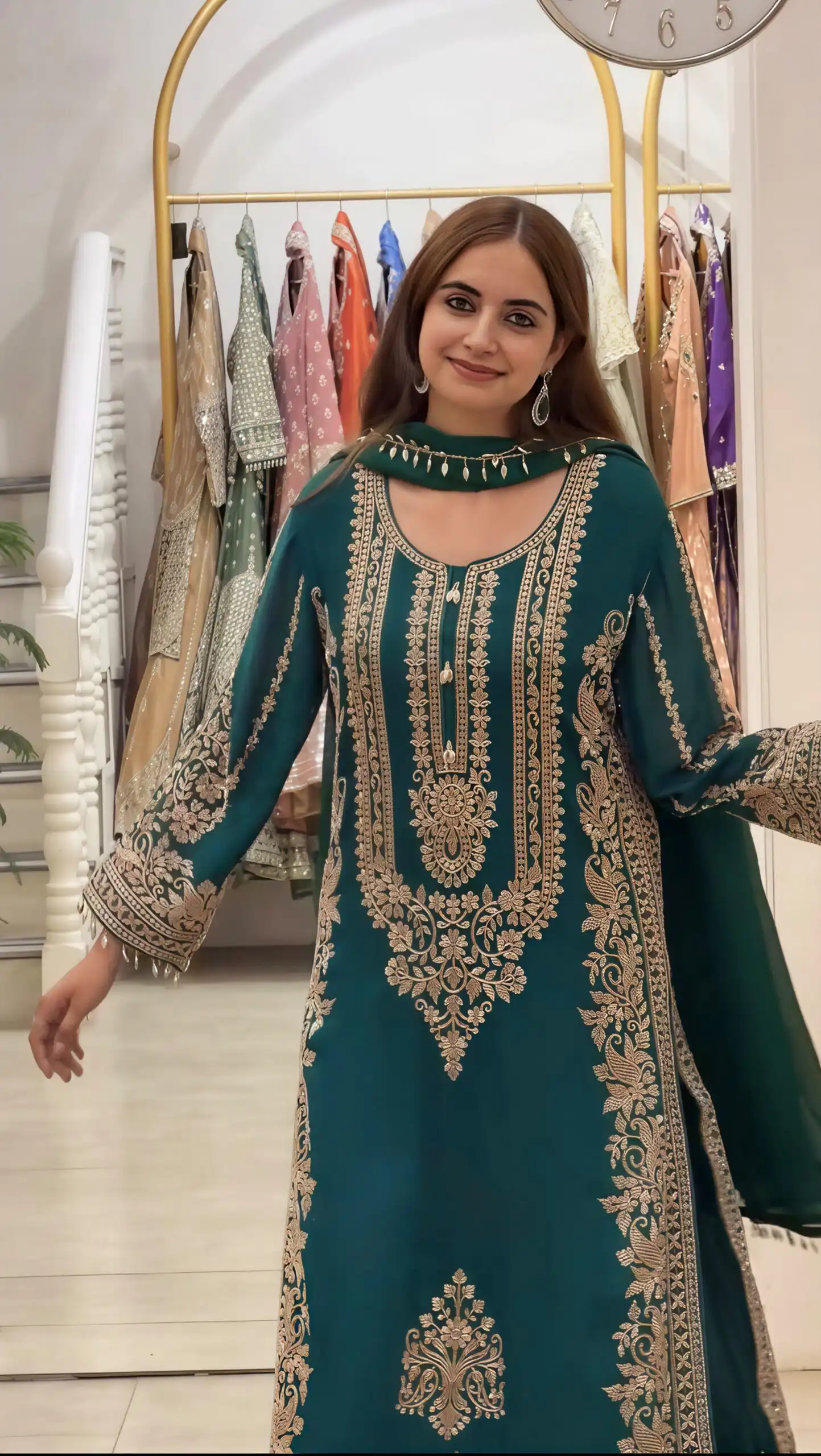 Super Teal Faux Georgette Embroidery Work Salwar Suit - Image 4