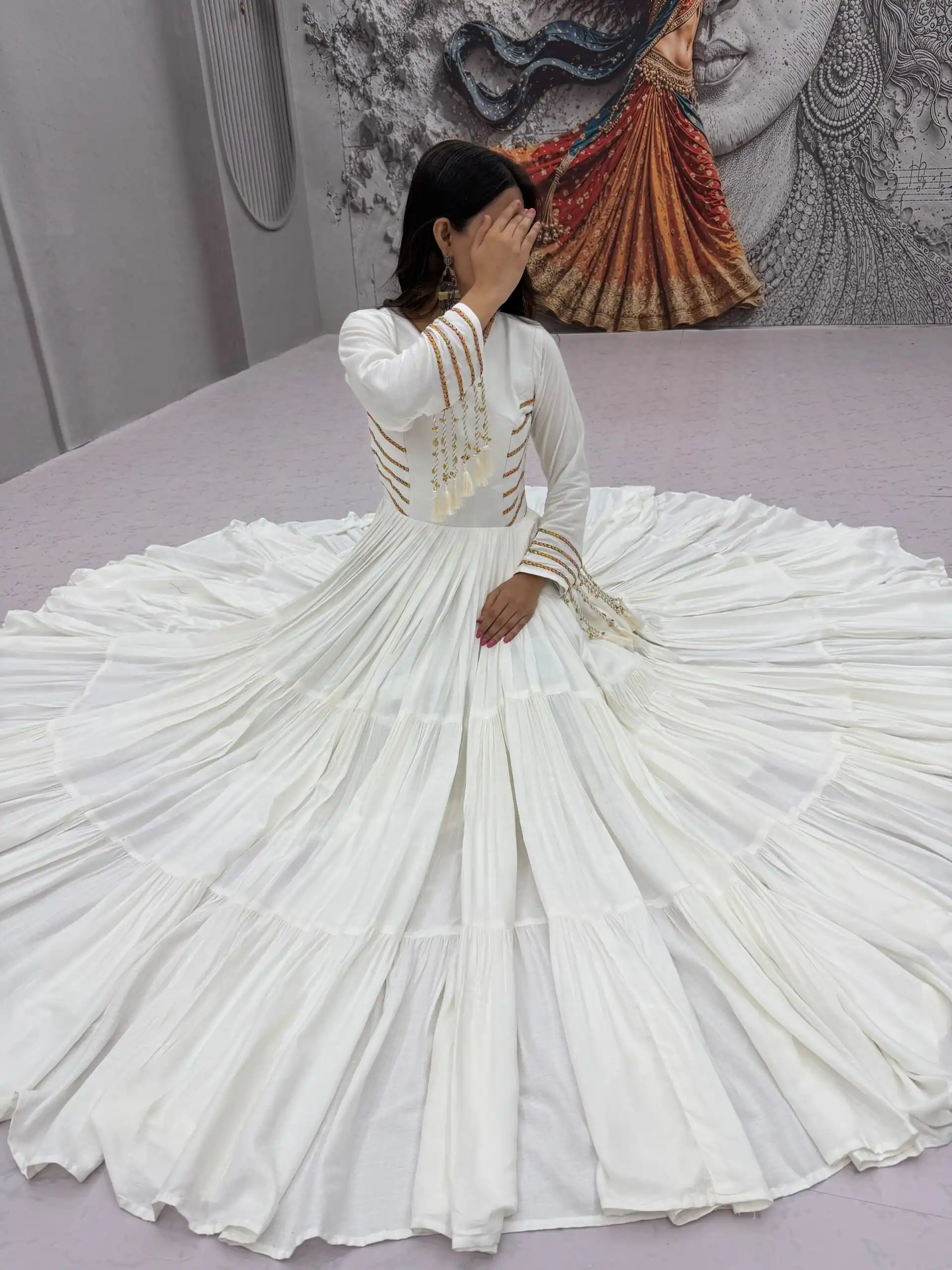 Super White Pure Cotton Lace Work Gown - Image 4