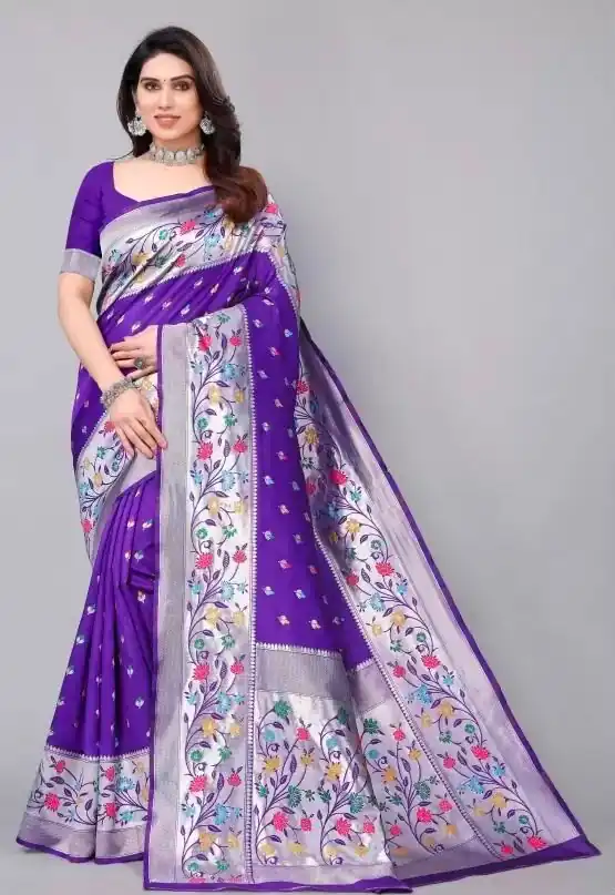 Superb Purple Lichi Silk Lace Border Work Saree