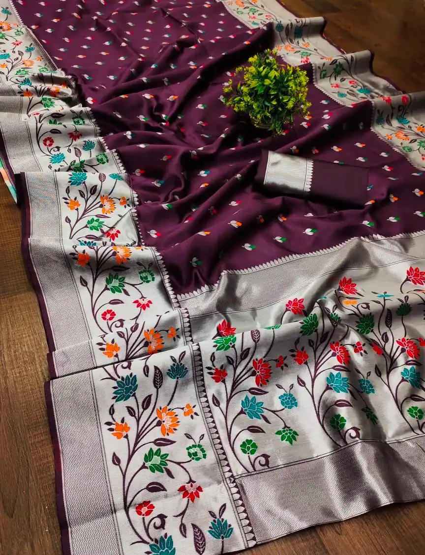 Superb Wine Lichi Silk Lace Border Work Saree - Image 2