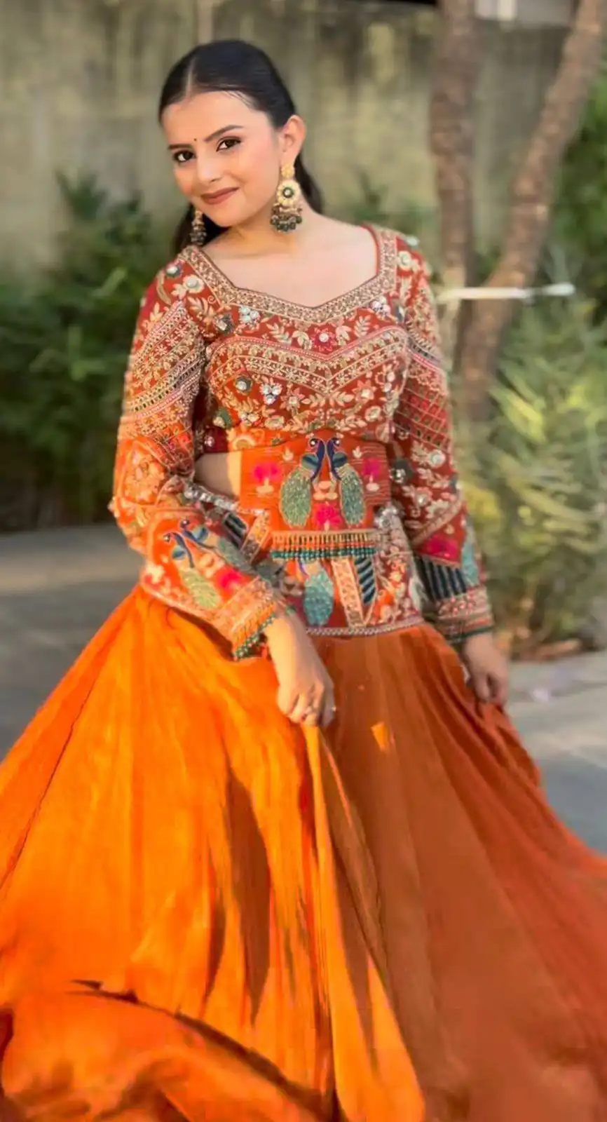 Trendy Orange Chinon Silk Sequins Work Lehenga Choli - Image 3
