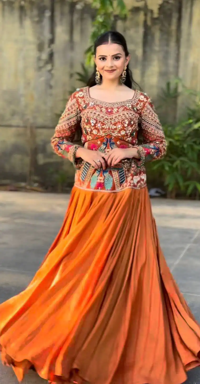 Trendy Orange Chinon Silk Sequins Work Lehenga Choli