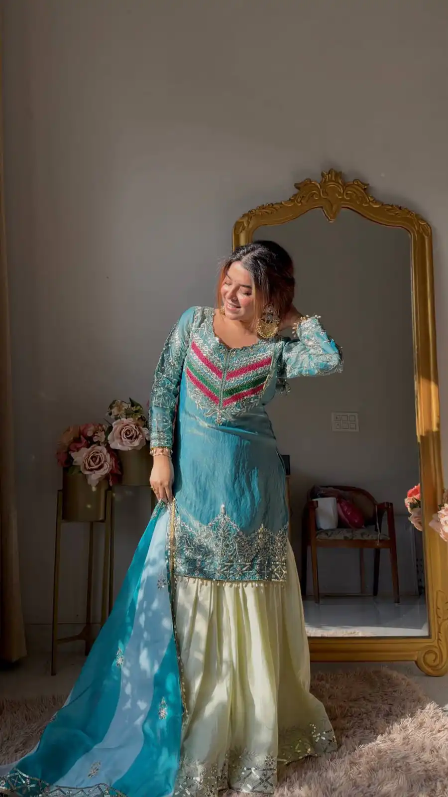 Unique Blue Mox Fendy Embroidery Work Salwar Suit
