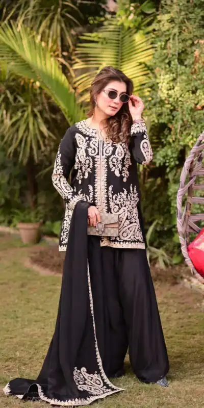 KD 1631 Black Black Faux Georgette Salwar Suit with Embroidery Work. Get it for ₹2099. Delivery 4-6 Working Days. Shop now. | Casual Suits, Jump Suits, Creative suits, Designer Suits, Palazzo Suits, Party Wear Suits, Patiala Suits, Salwar suit, Straight Suits