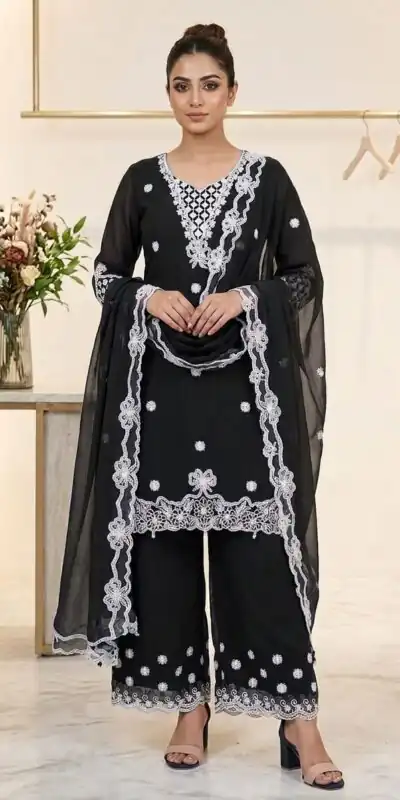 LG 2119 Black in Georgette Work Embroidery Work & Sequins Work Salwar Suit . Grab it for ₹1999. Delivery 4-6 Working Days. Shop now. | Casual Suits, Jump Suits, Creative suits, Designer Suits, Palazzo Suits, Party Wear Suits, Patiala Suits, Salwar suit, Straight Suits